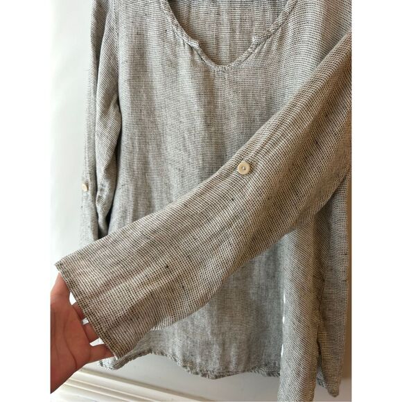 FLAX 100% Linen Blouse oversized S gray Lagenlook boho hippie minimalist quiet l - Picture 5 of 8